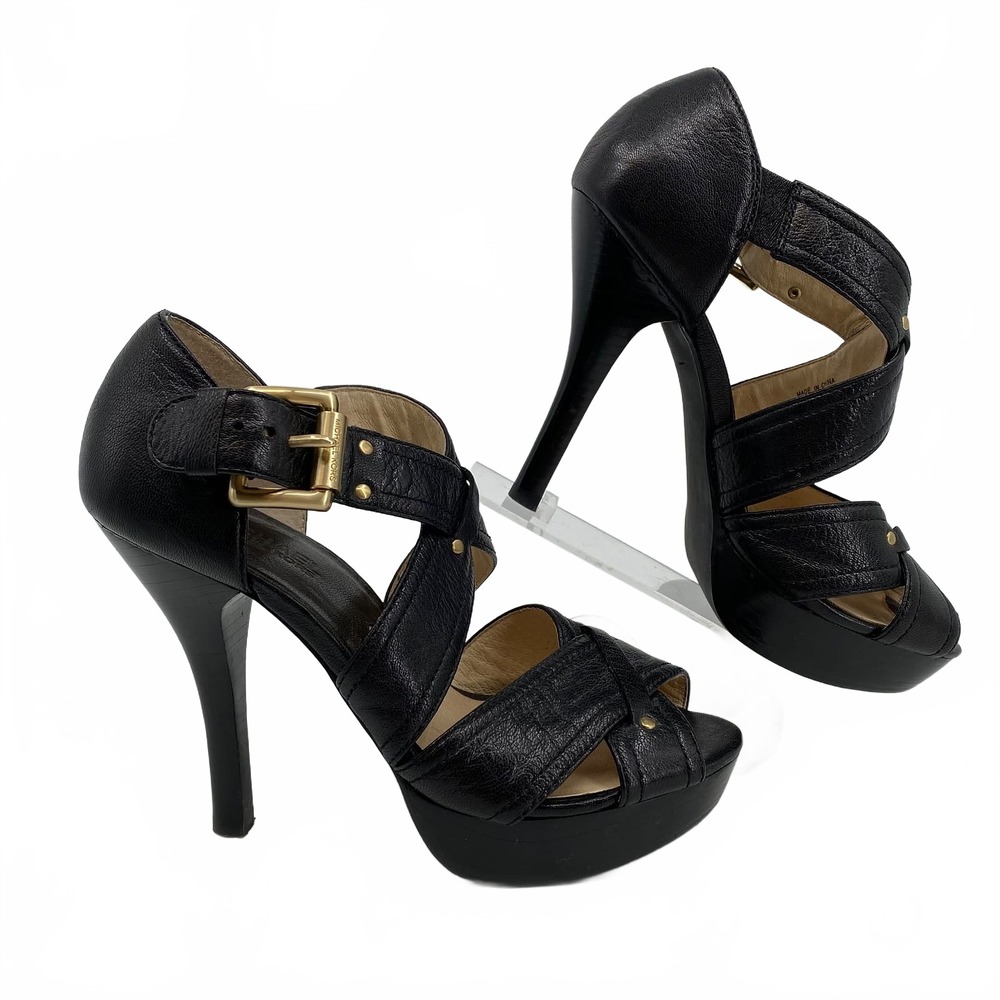 Michael Kors Black Heels Strappy Buckle Platform | Womens 7